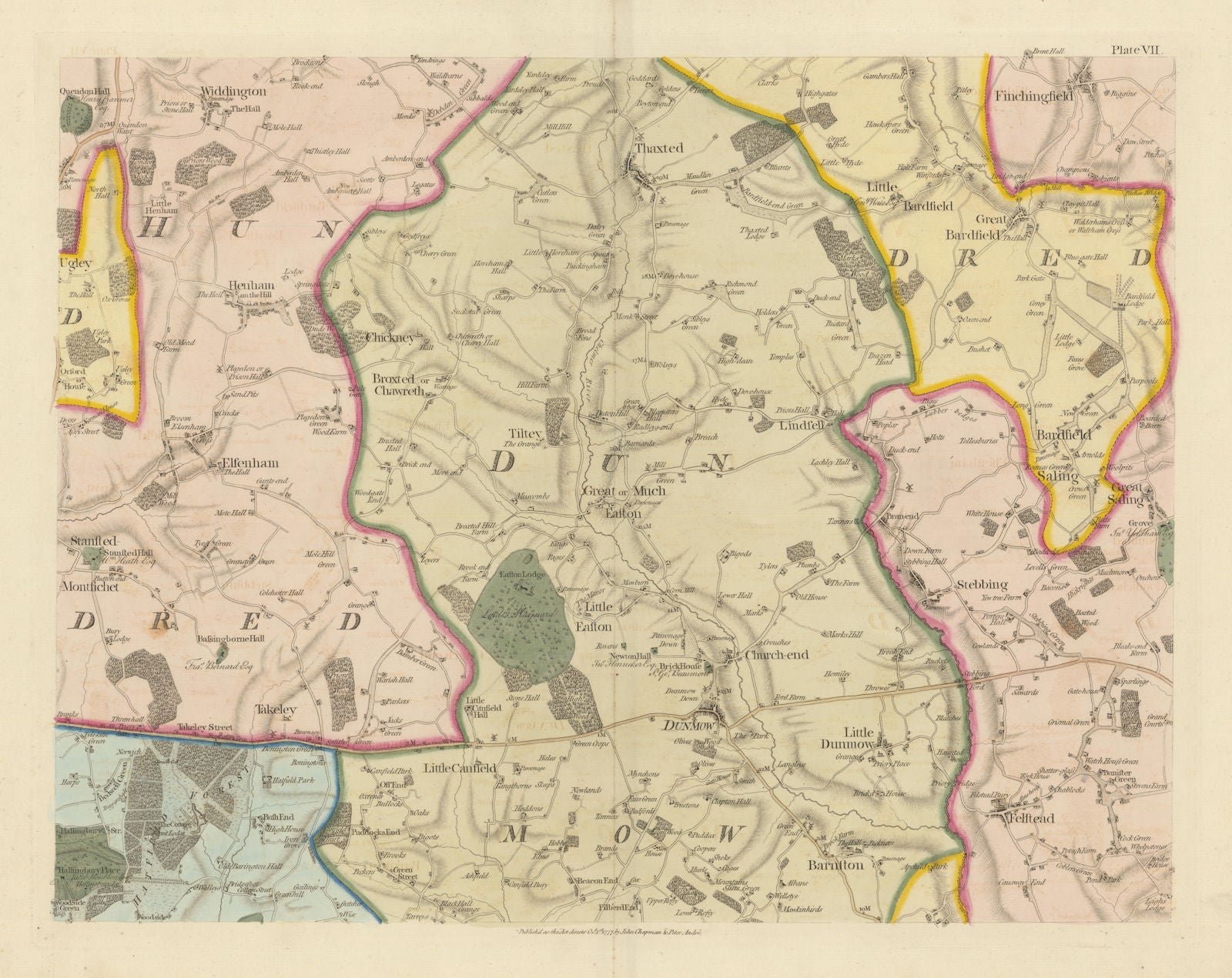 Essex NW #7 Uttlesford Stansted Mountfitchet Great Dunmow Chapman/André 1777 map